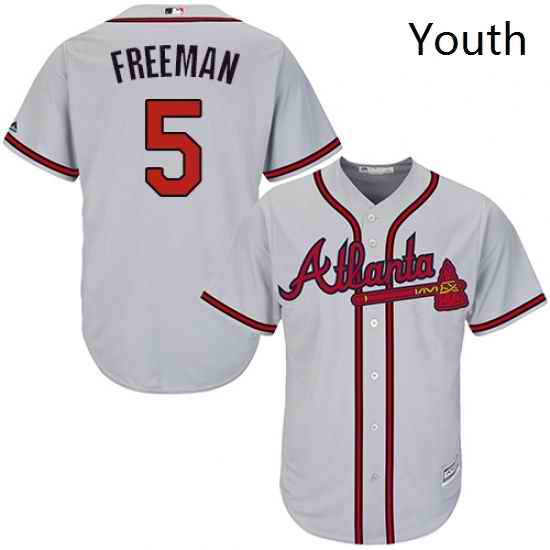 Youth Majestic Atlanta Braves 5 Freddie Freeman Replica Grey Road Cool Base MLB Jersey